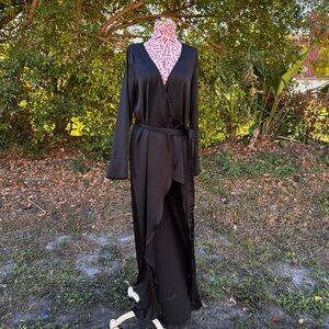 For Love & Lemons X‎ Jaime King La Lydia Black Satin High Slit Wrap Dress Size S